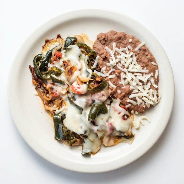 Rajas con Queso [Poblano Strips with Cheese] Plate.