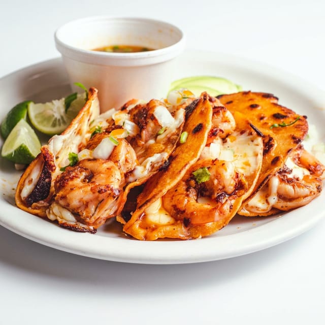 Rojitos de Camarón [Shrimp & Cheese Tacos].